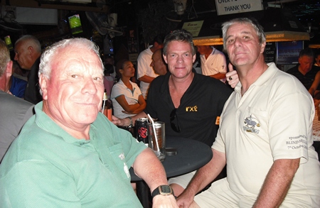 Peter Habgood (right) celebrates his win at Pattaya Country Club with pals Reg (left) and Heath (centre).